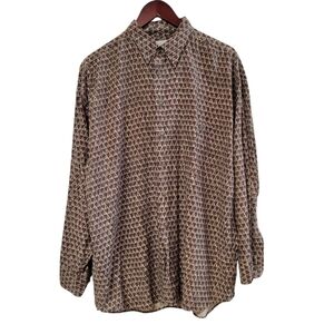 Rinnovato Geometric Paisley Pattern 100% Silk Button Down Shirt Large 90's
